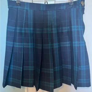 Plaid Pleated Skirt - Blue and Green